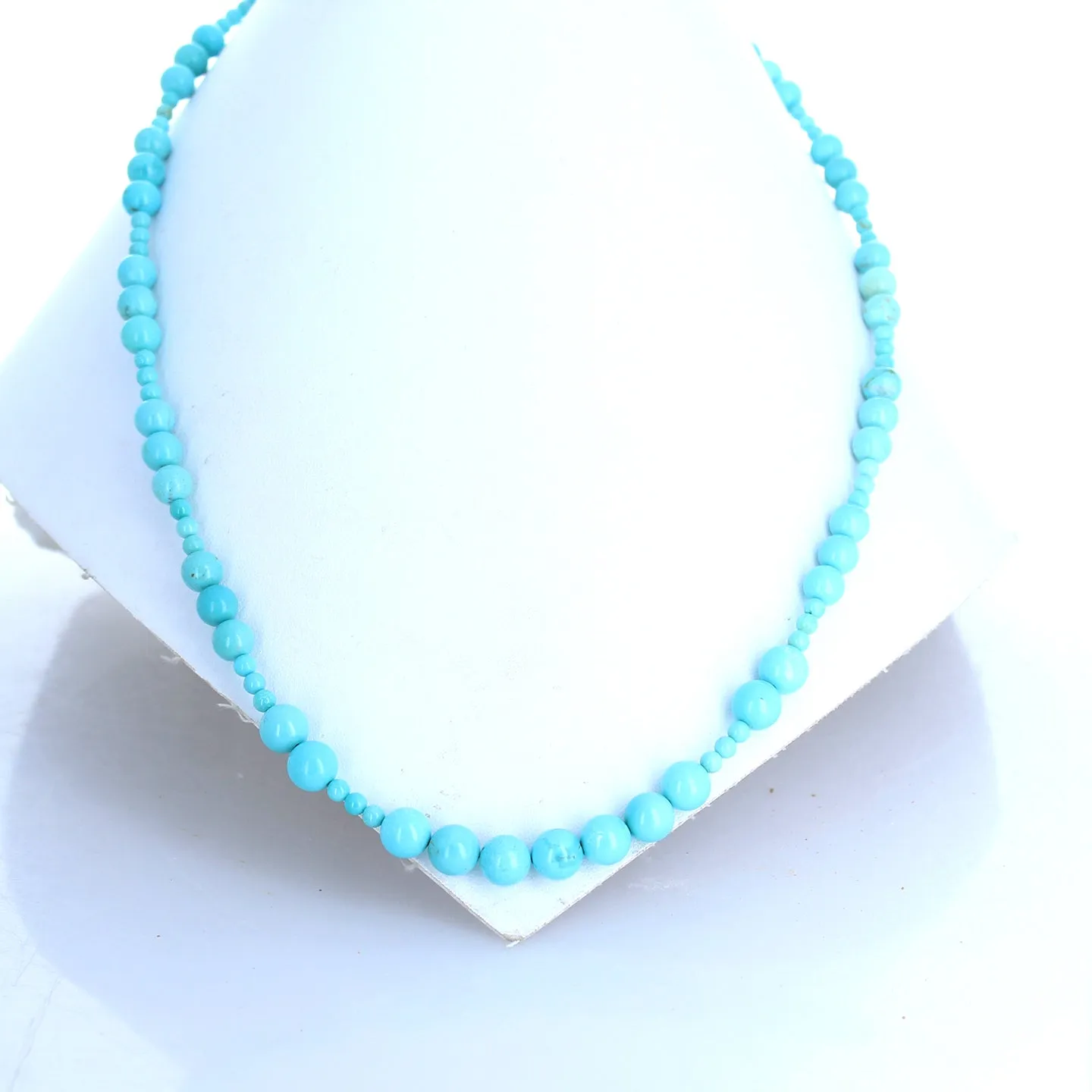 18K Gold Fox Turquoise Beads Necklace Round 3 To 7.5mm Sky Blue 18