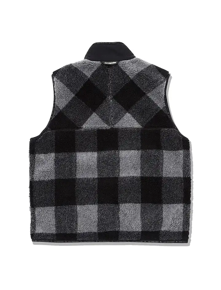 And Wander Womens Check Boa Vest Grey