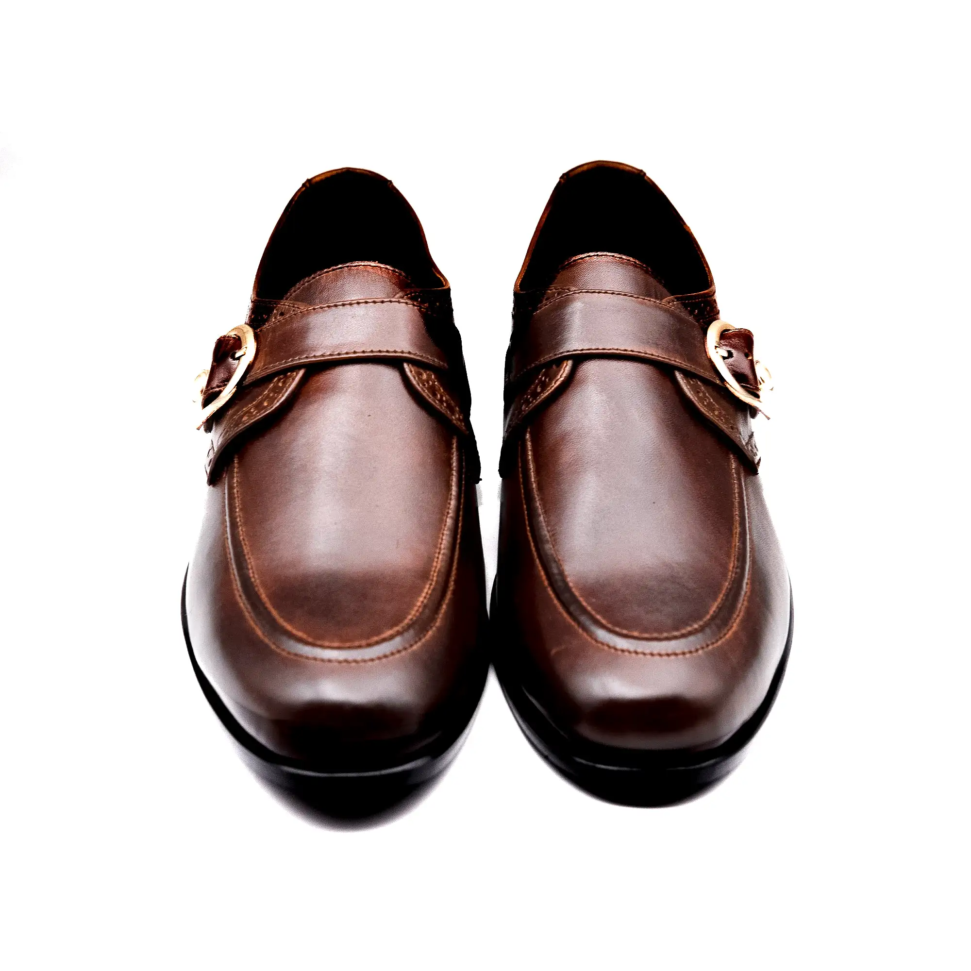 Brown Leather Engraved Monk Executive Shoes