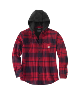 Carhartt Rugger Flex Relaxed Fit Flannel Fleece Lined Hooded Shirt Jac