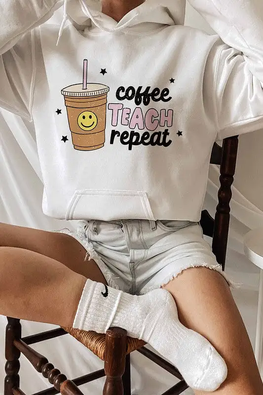 COFFEE TEACH REPEAT GRAPHIC HOODIE