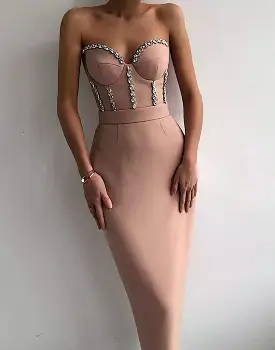 Crystal Beaded Midi Bandage Dress