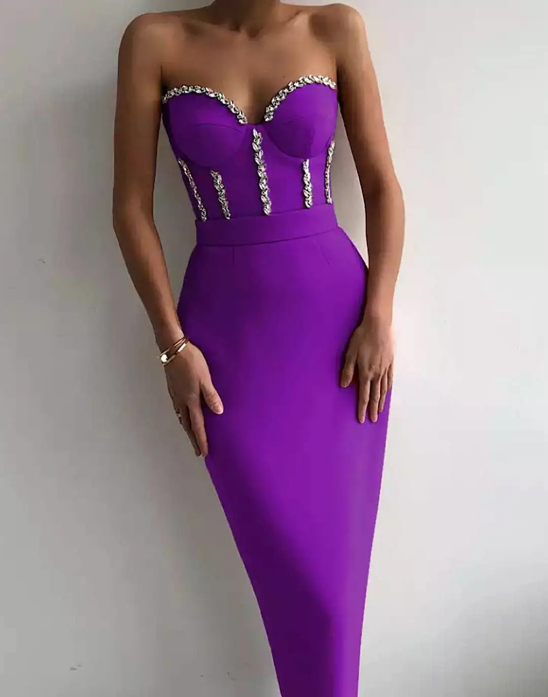 Crystal Beaded Midi Bandage Dress