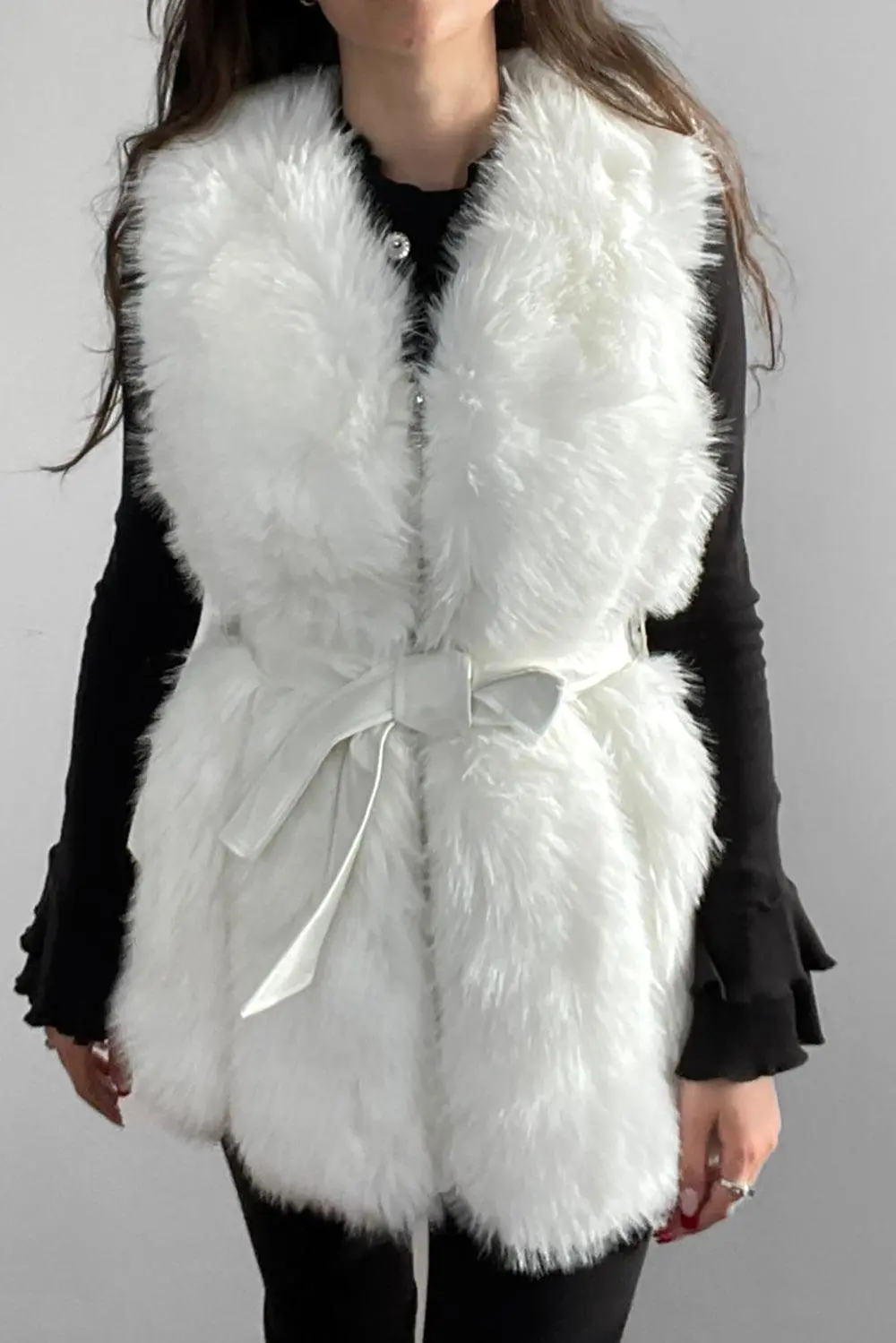 Faux Fur Gilet Belted Style Sleeveless Jacket