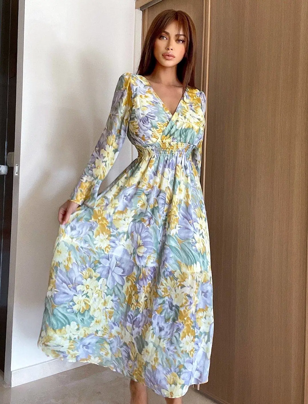 Floral Print Flowy Long Dress