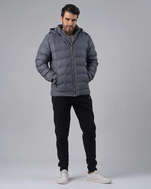 HOODED PUFFER JACKET - GREY