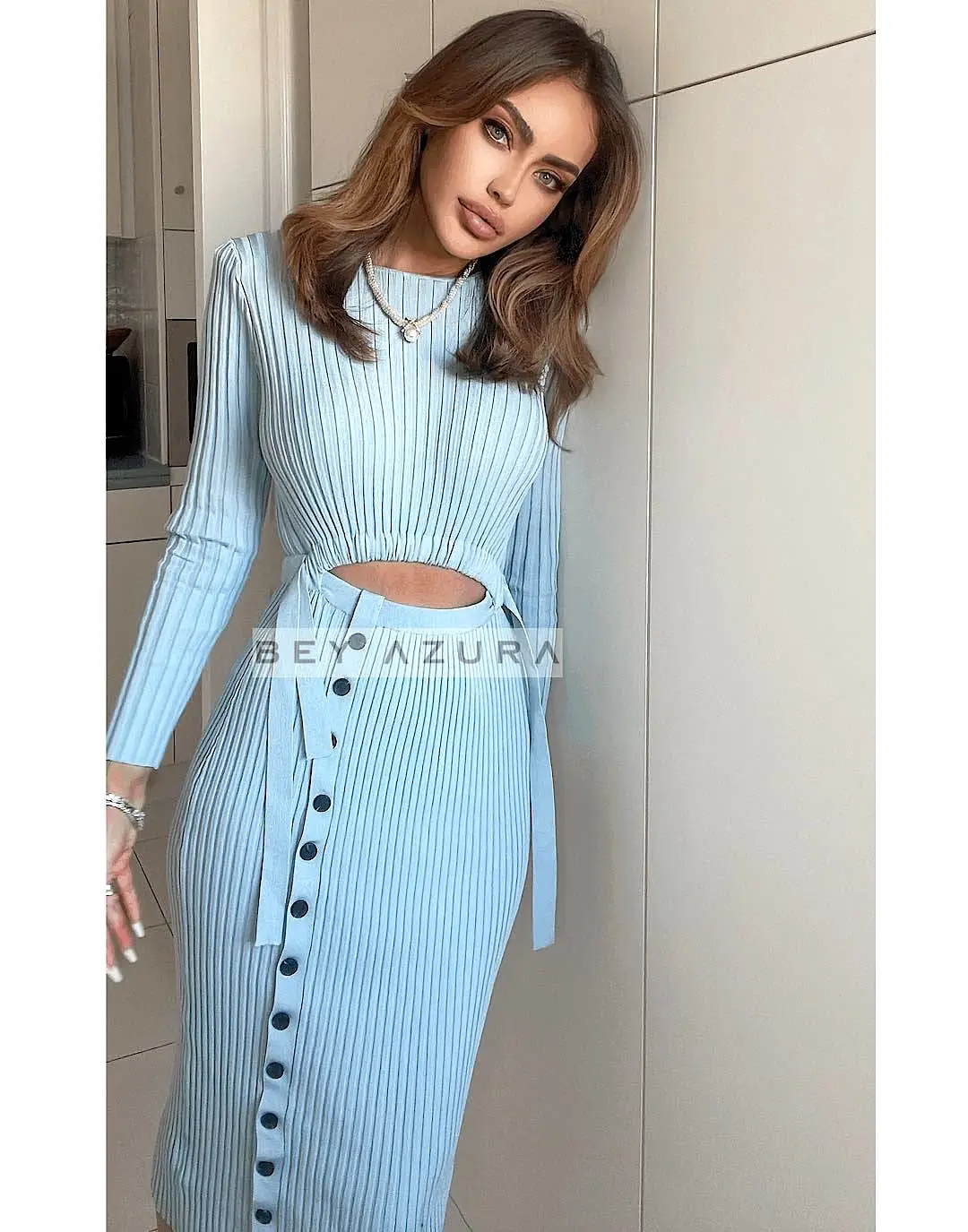 Knitted Slim Cut Cut Out Dress