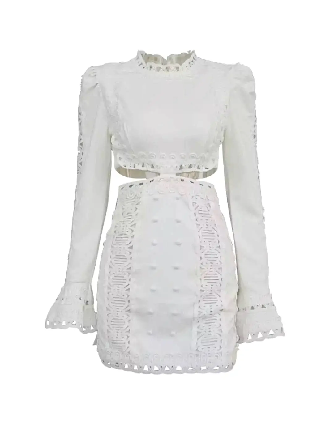 Lace Cut Out Mini Embroidered Dress