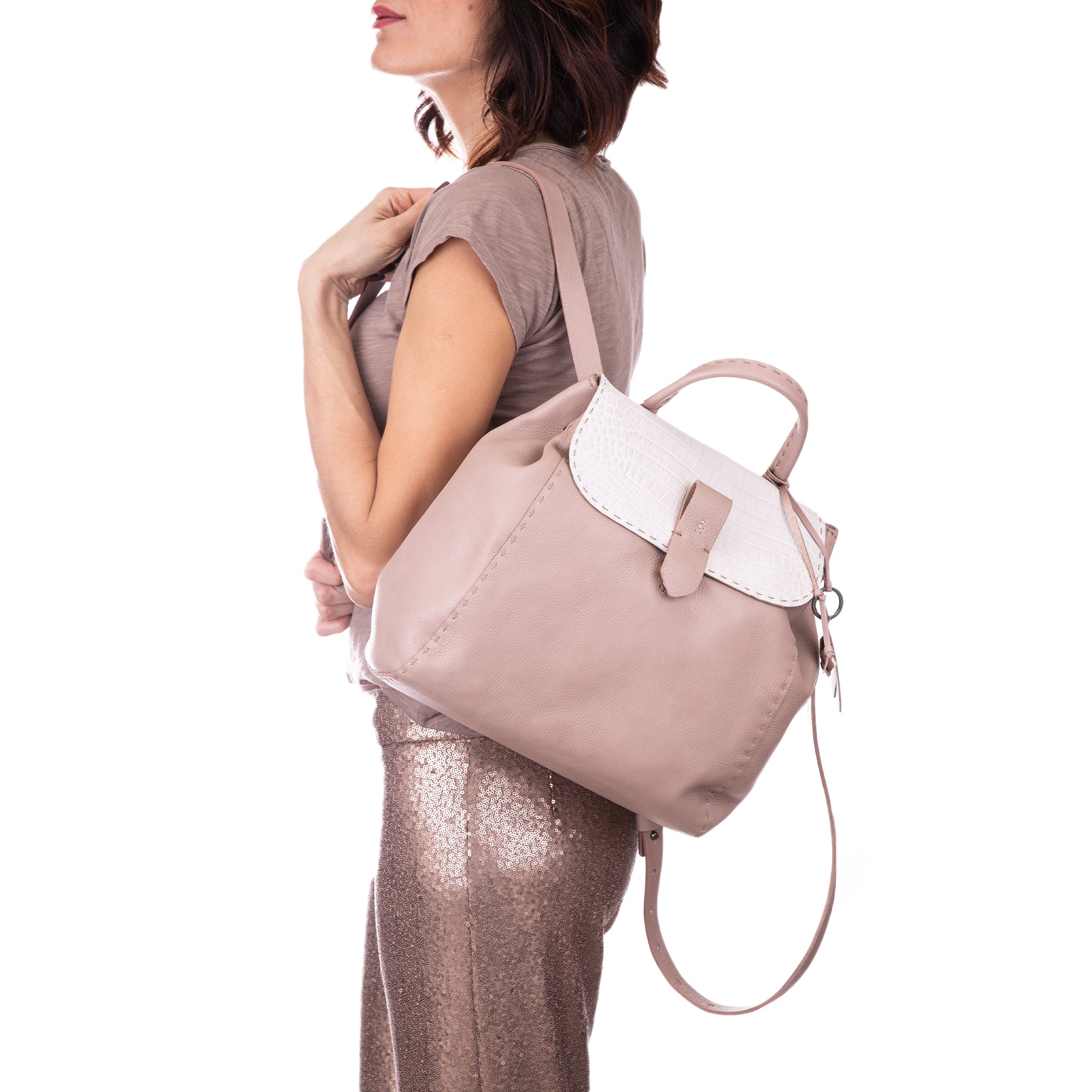 Lia Backpack L Cervo/Printed Croco Pink