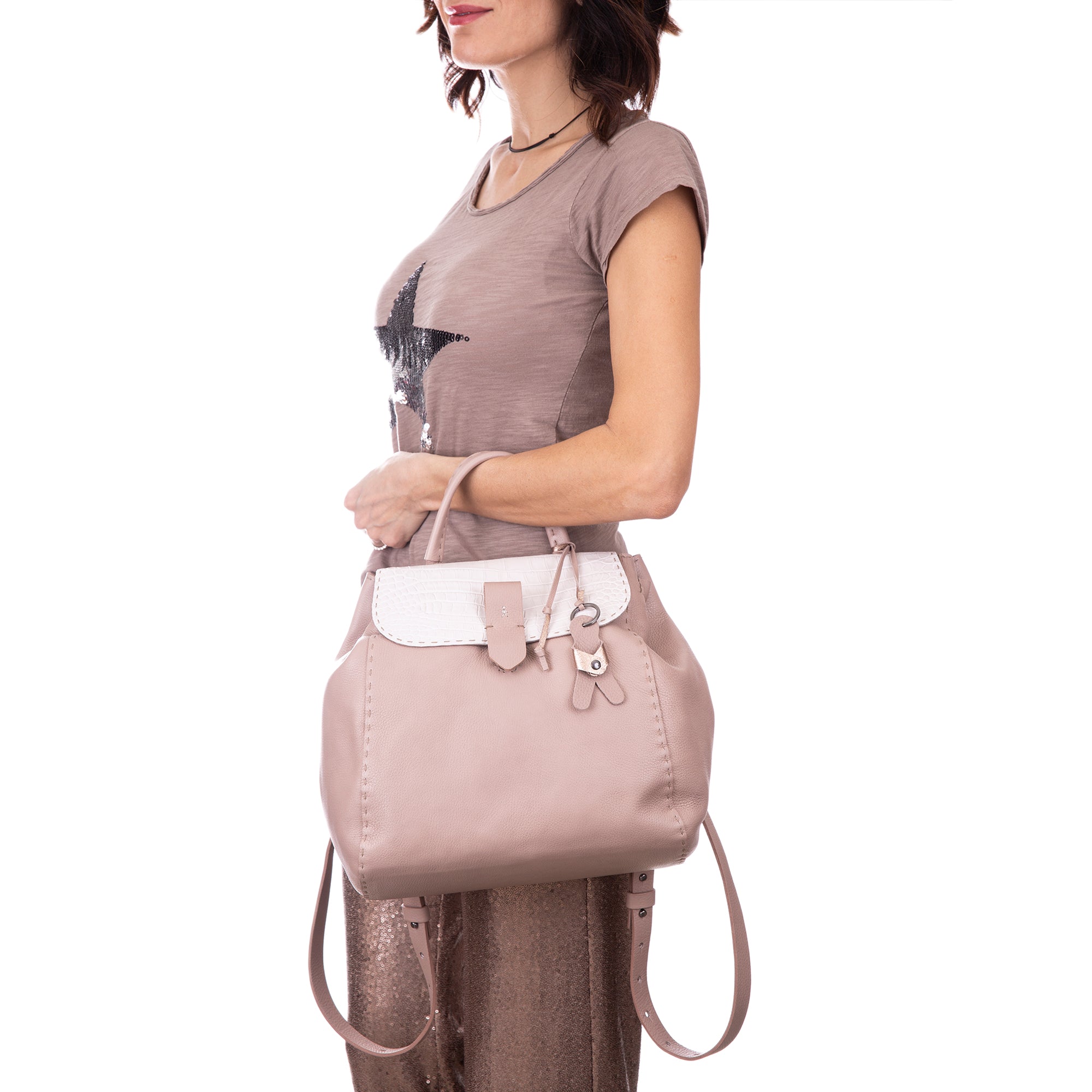 Lia Backpack L Cervo/Printed Croco Pink