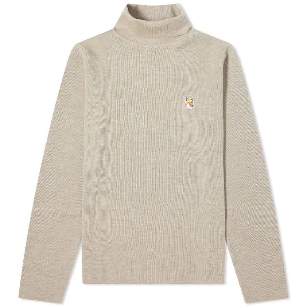 Maison Kitsuné Fox Head Patch Fitted TurtleneckBeige Melange