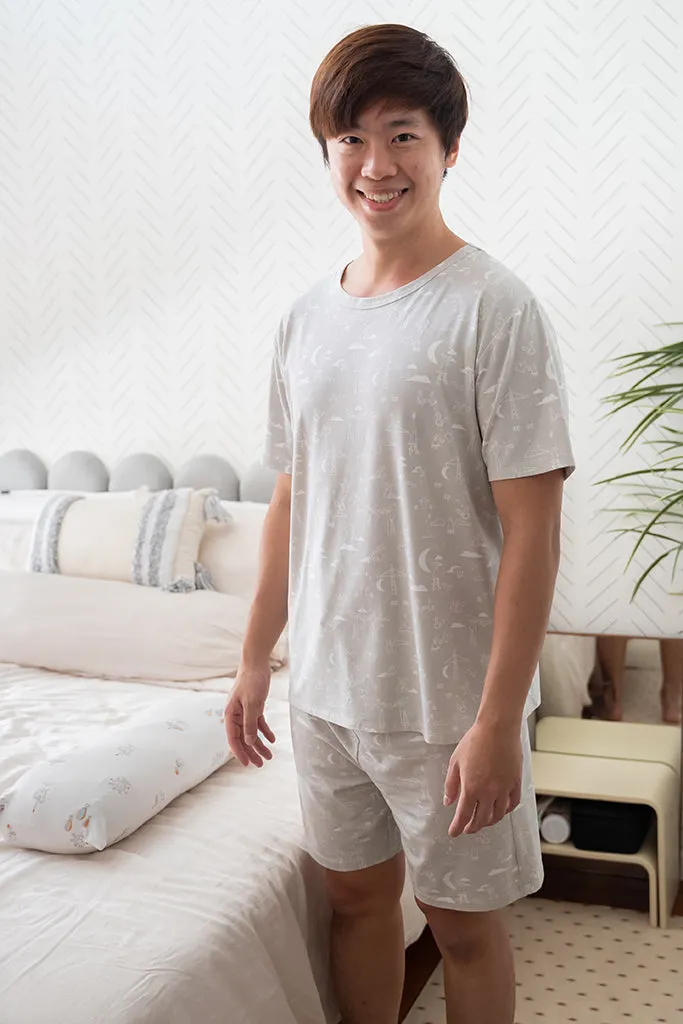 Men's Short-Sleeve Pyjamas Set - Nightfall Bunnies