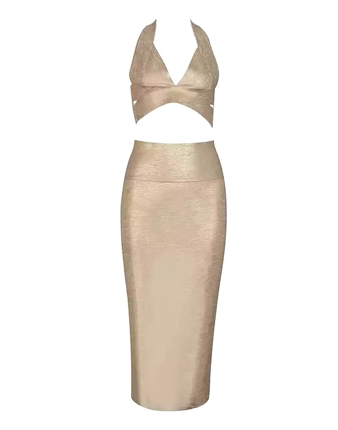 Metallic Gold Cutout Bandage Dress