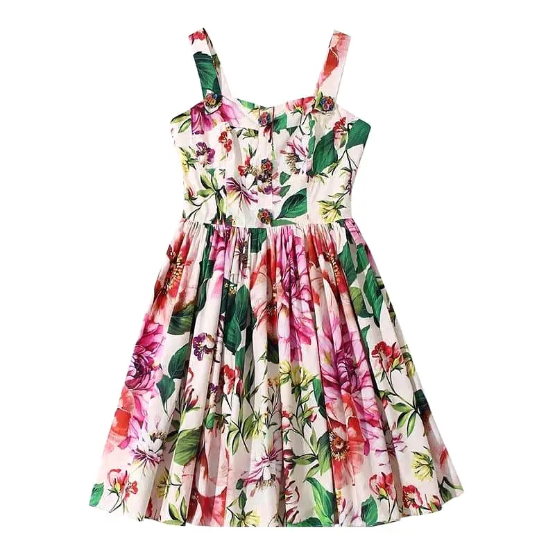 Multi Color Flower Print Summer Dress