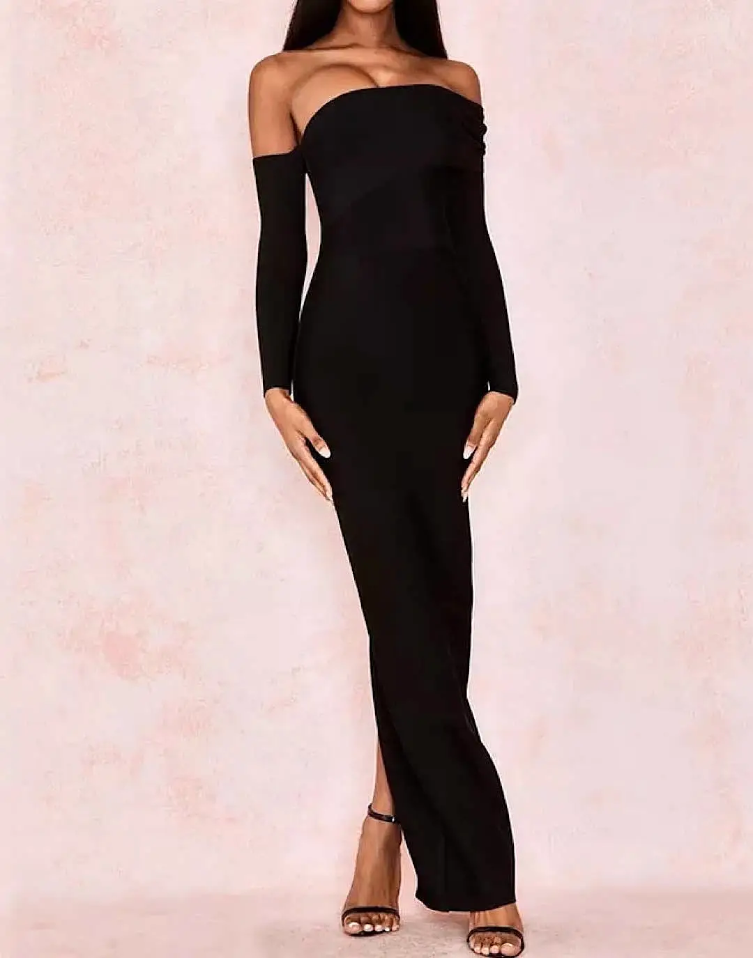 Off Shoulder Black Bodycon Long Dress