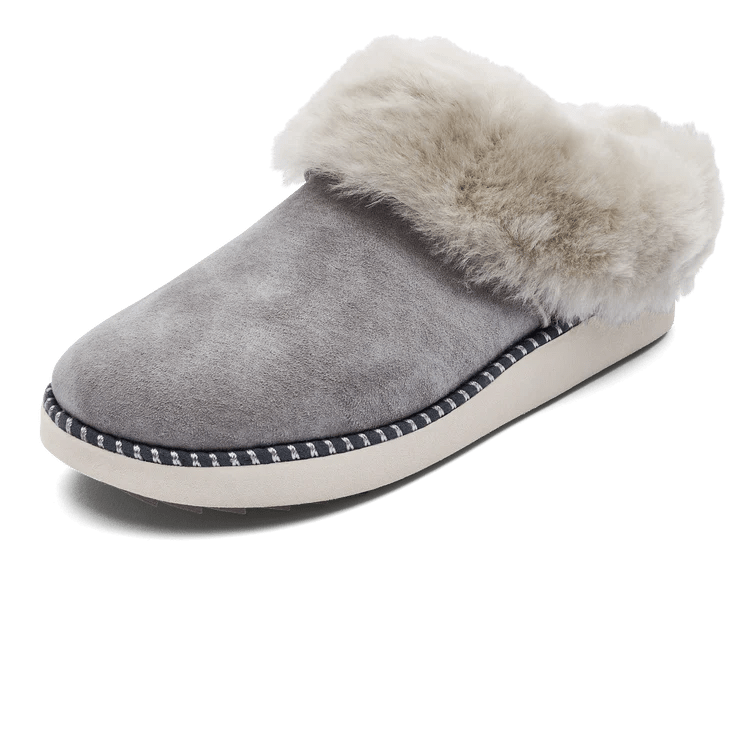 Olukai Women's Ku'i Shearling Mule Slippers - Fog/Mist Grey