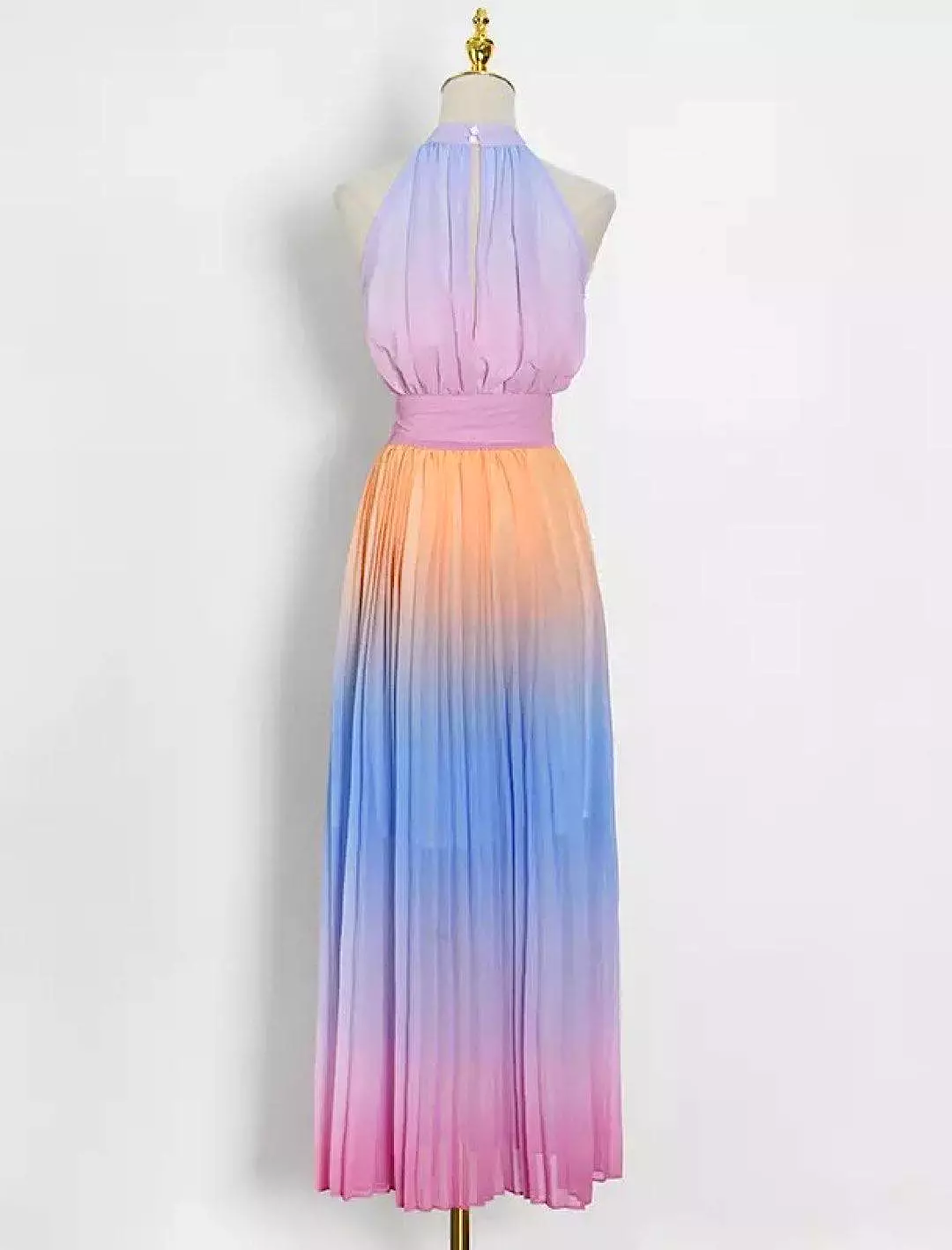 Ombré Colored Pleated Long Dress