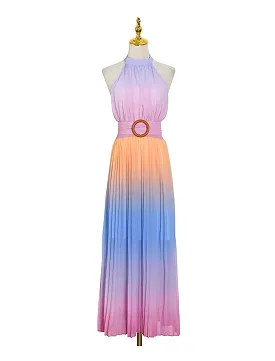 Ombré Colored Pleated Long Dress