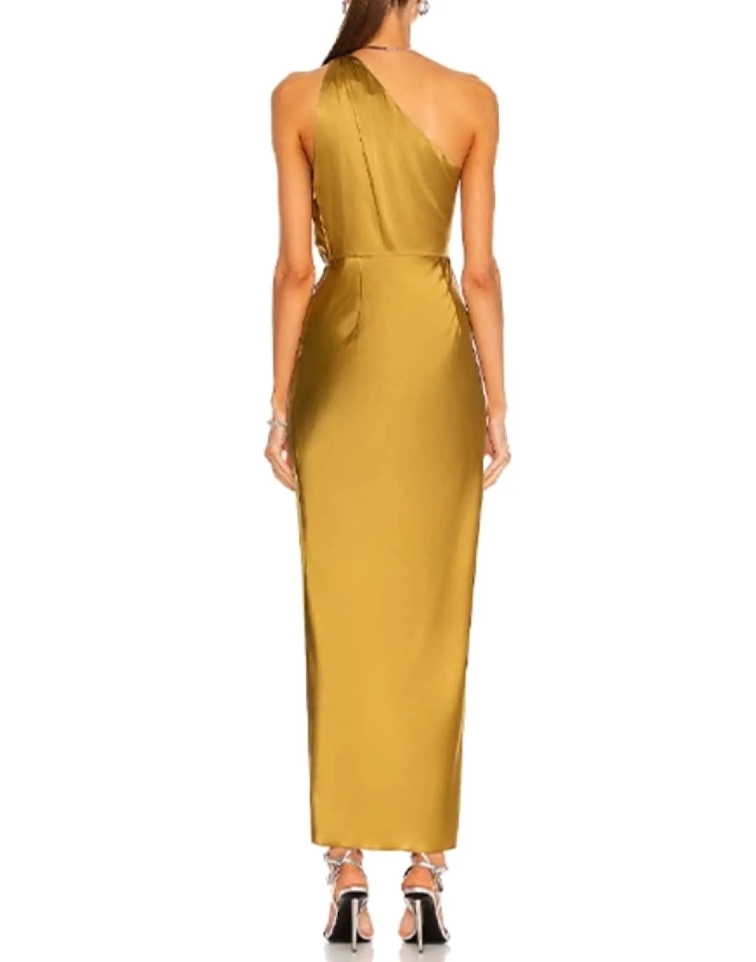 One Shoulder Draped Slitted Dress