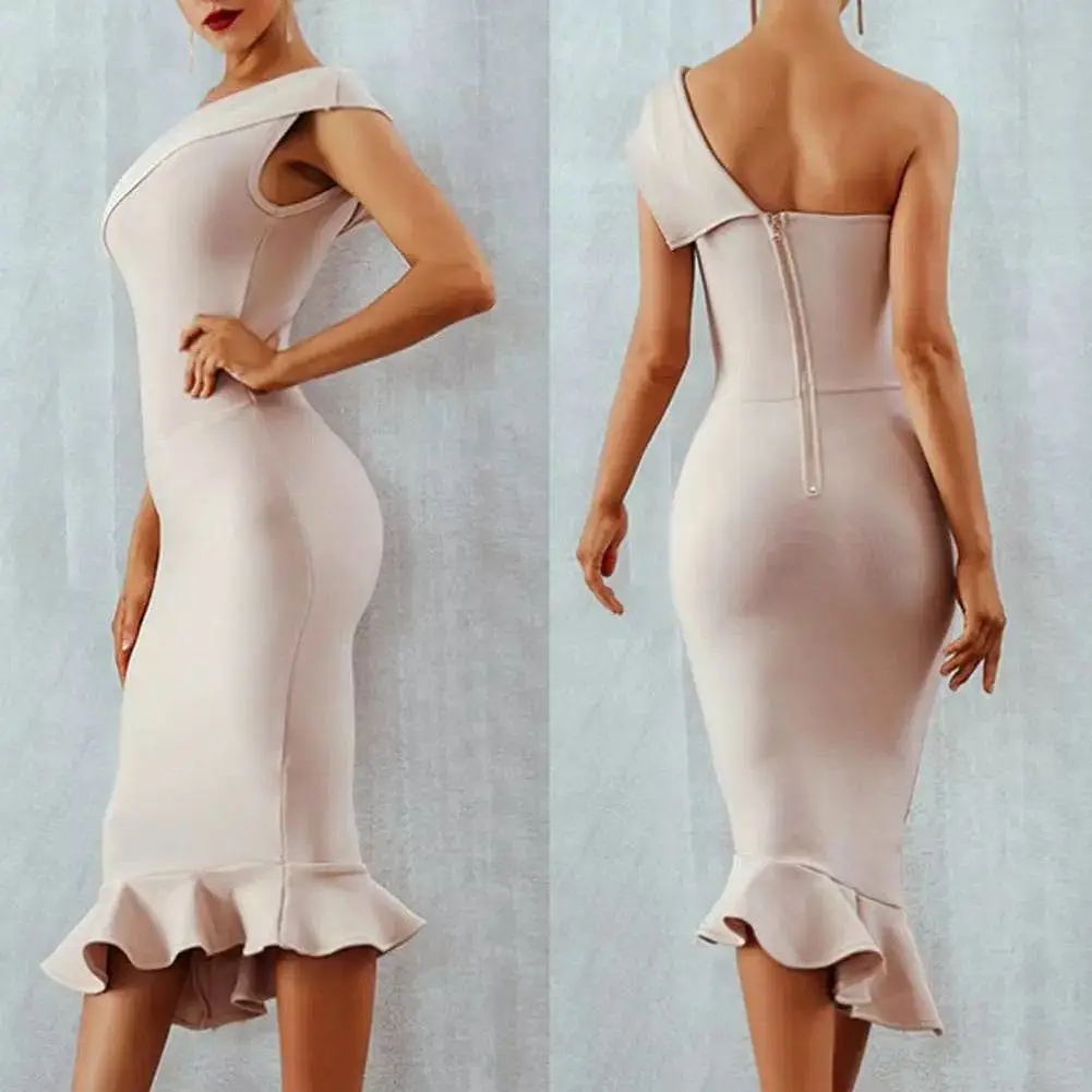 One Shoulder Flared Bandage Dress