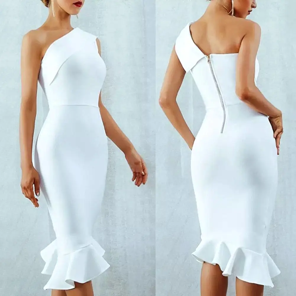 One Shoulder Flared Bandage Dress