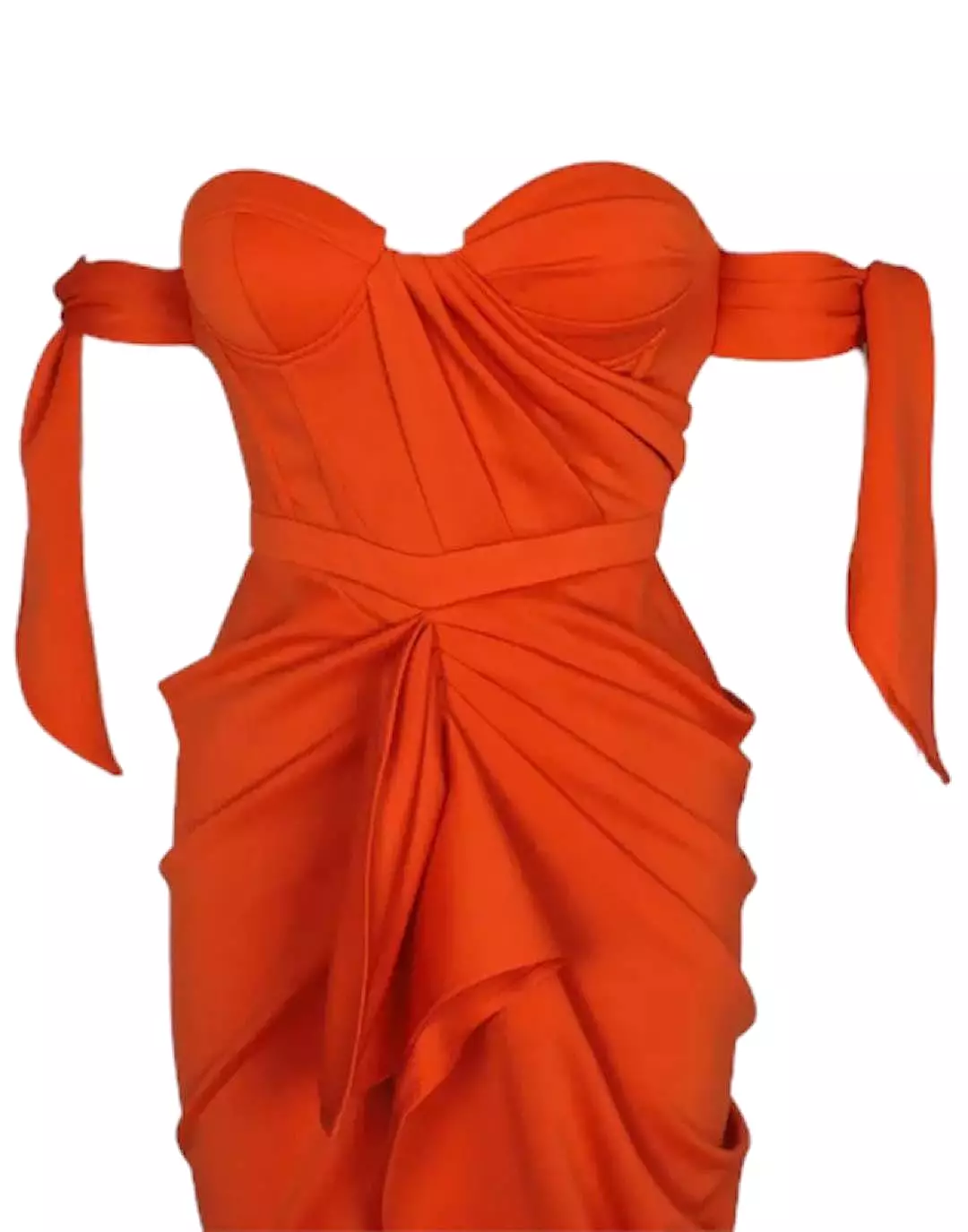 Orange Bodycon Draped Asymmetrical Dress