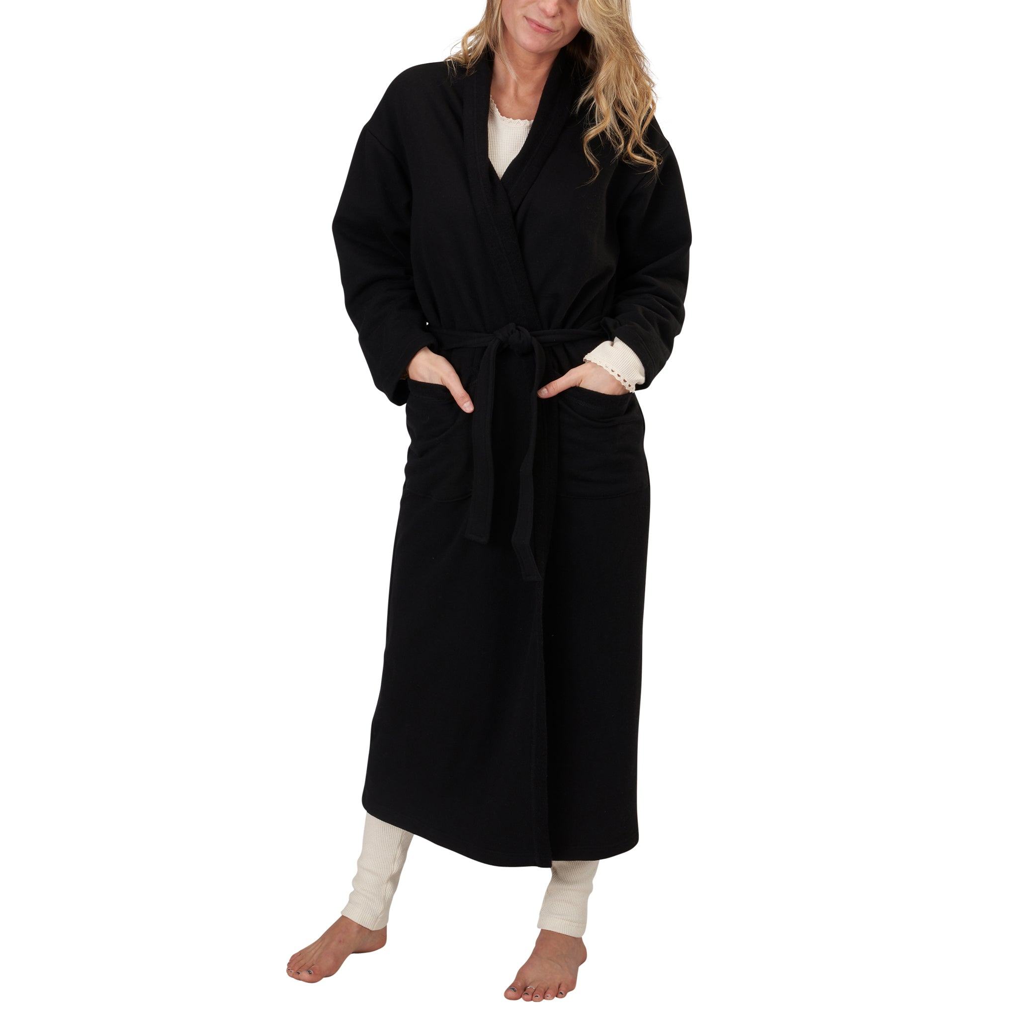 Organic Black Fleece Full-Length Bath Robe Made in USA (Out of XL)