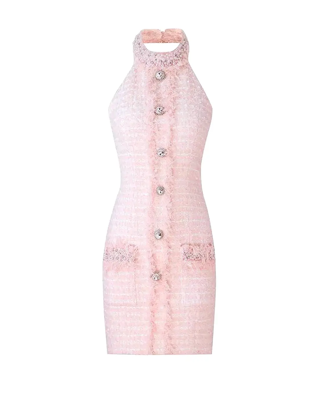 Pink Tweed Trimmed Dress