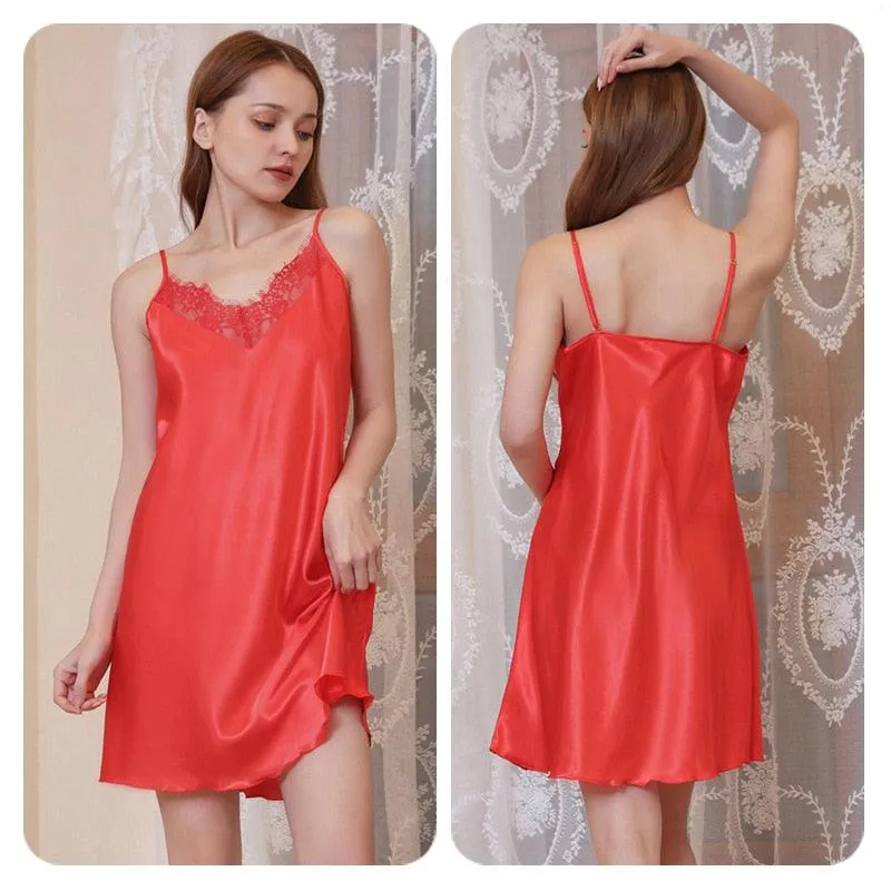 Sleepwear Solid Short Satin Nightgown Mini Slip