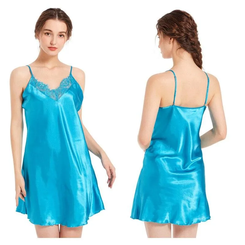 Sleepwear Solid Short Satin Nightgown Mini Slip