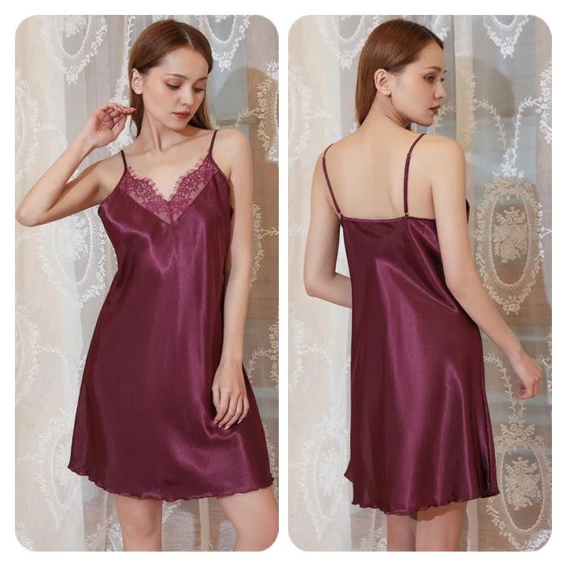 Sleepwear Solid Short Satin Nightgown Mini Slip