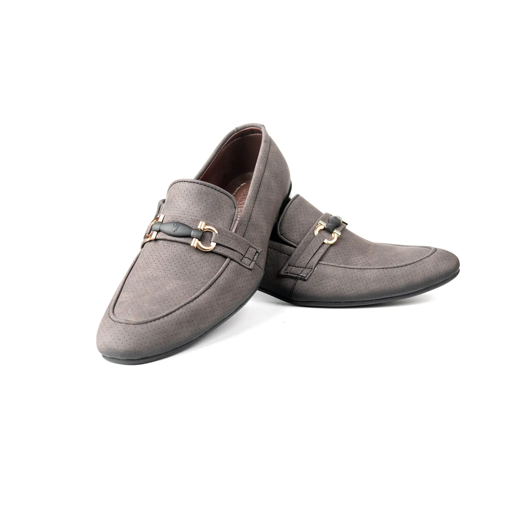 Strap Buckle Grey Formal Shoes