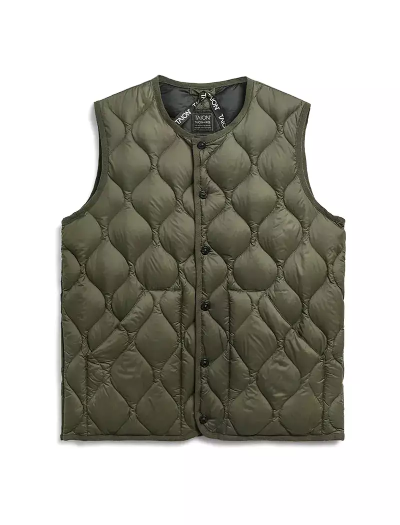 Taion Military Crew Neck Down Vest Soft Shell Dark Olive