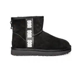 UGG Classic Mini Side Logo Black White Boots - Women's