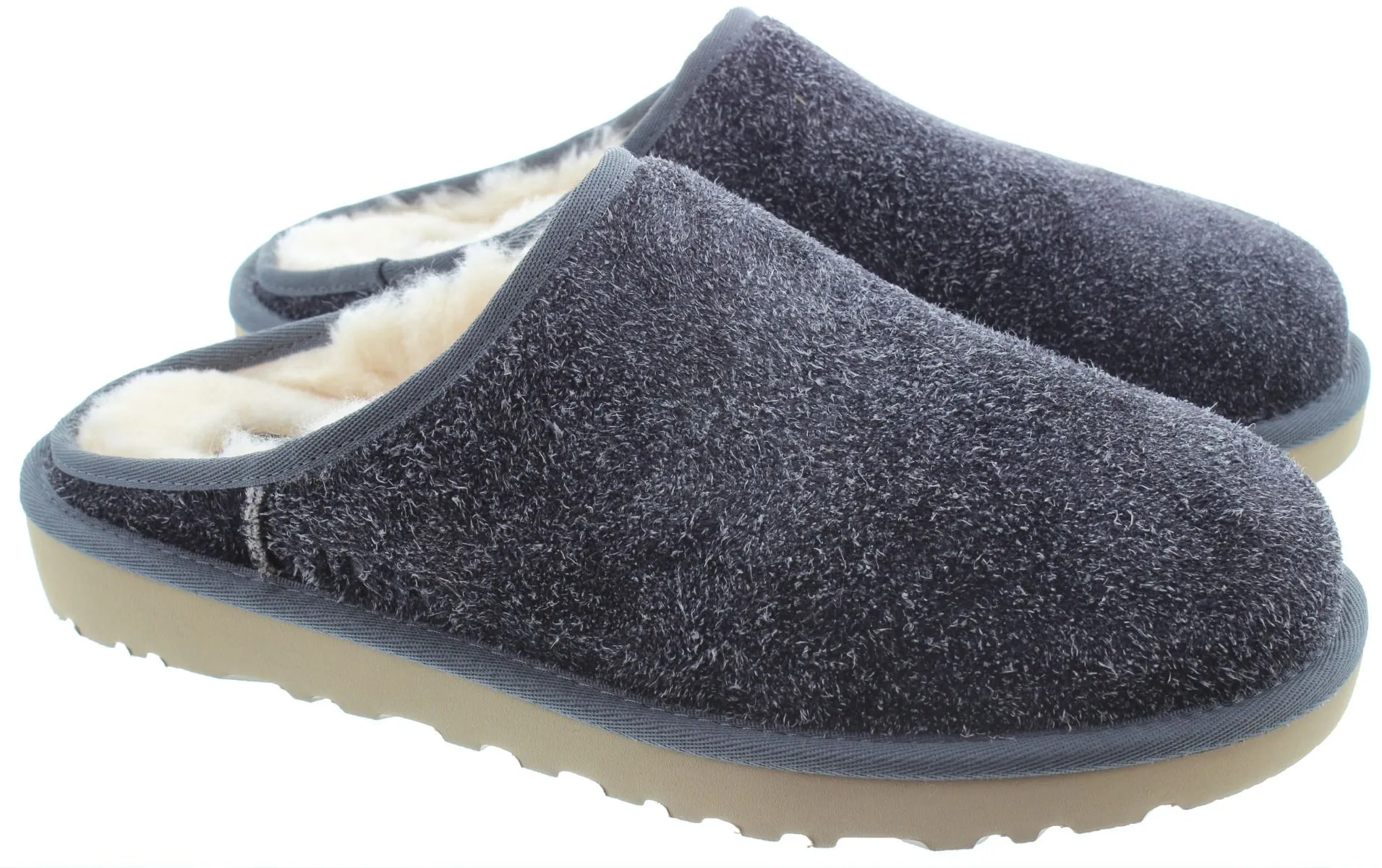 UGG Mens Classic Shaggy Suede Slip-Ons In Dark Grey