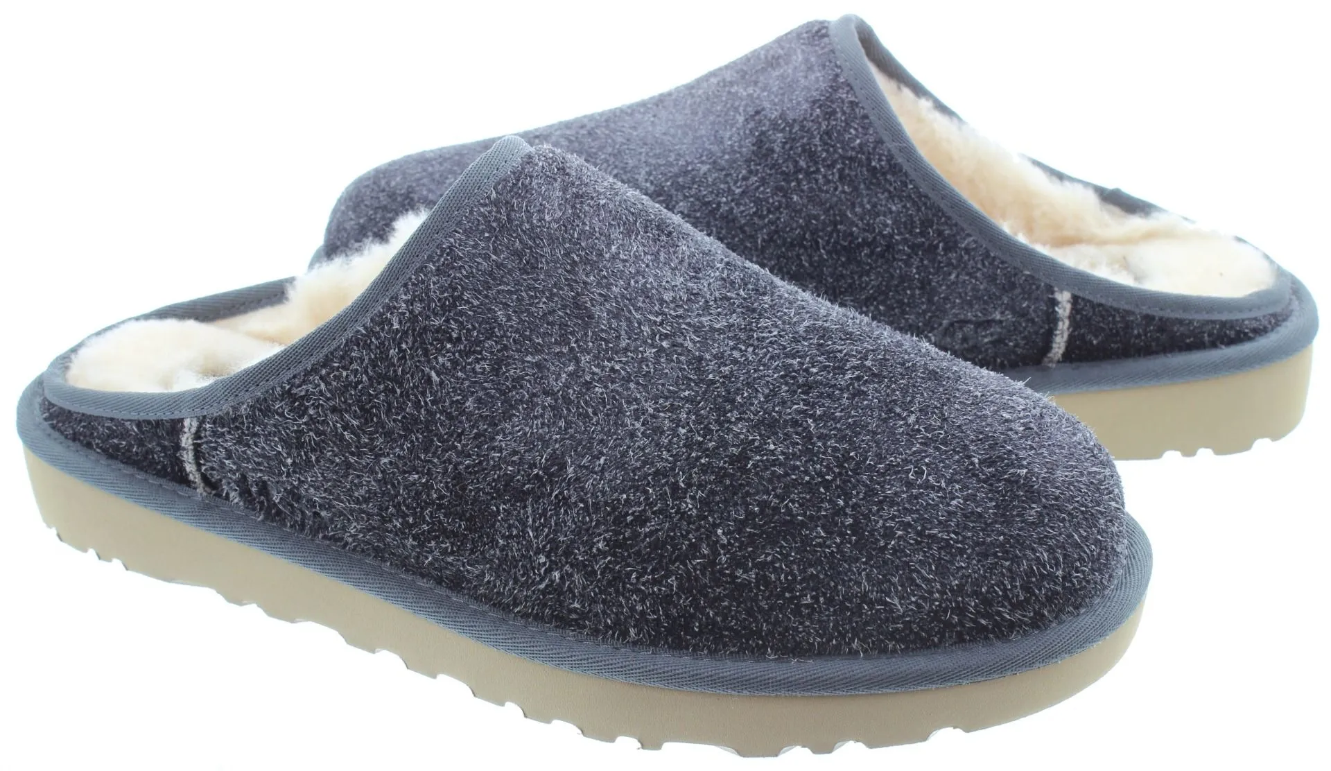 UGG Mens Classic Shaggy Suede Slip-Ons In Dark Grey