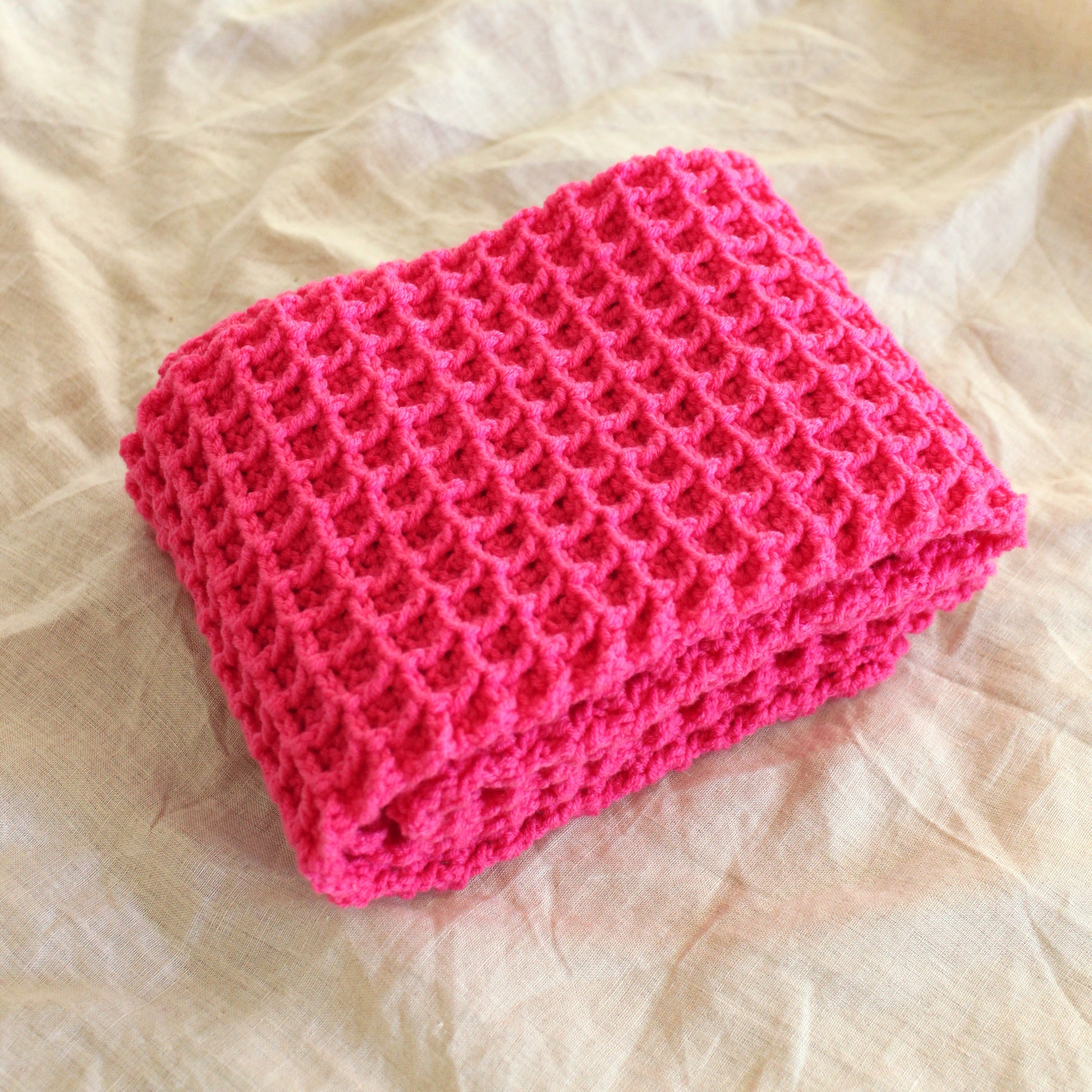 Waffle Crochet Scarf in Candy Pink