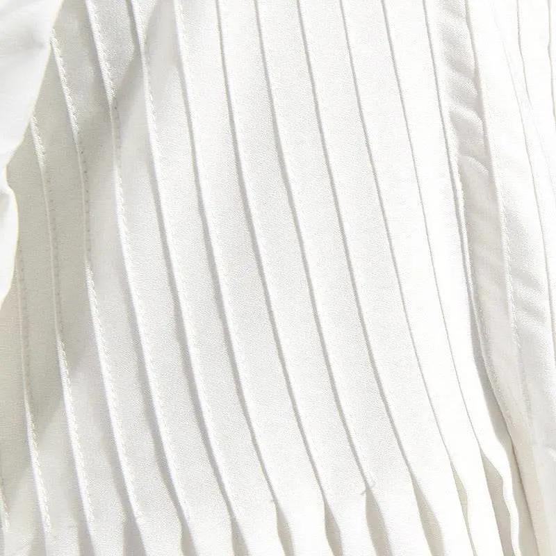 White Pleated Midi Flared Dress