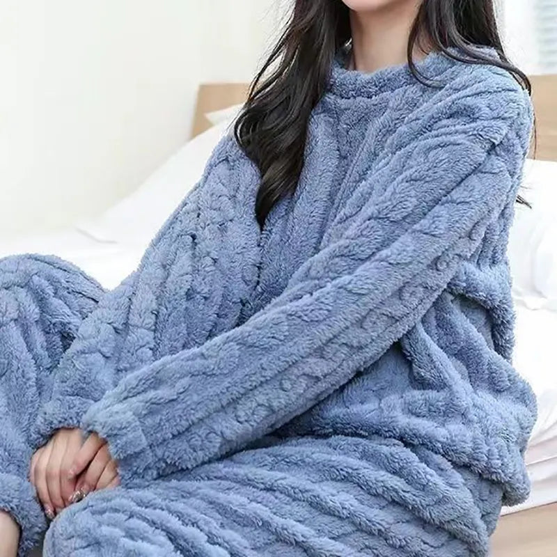 Women Warm 2 Piece Sets Thicken Velvet Ribbed Fleece Set