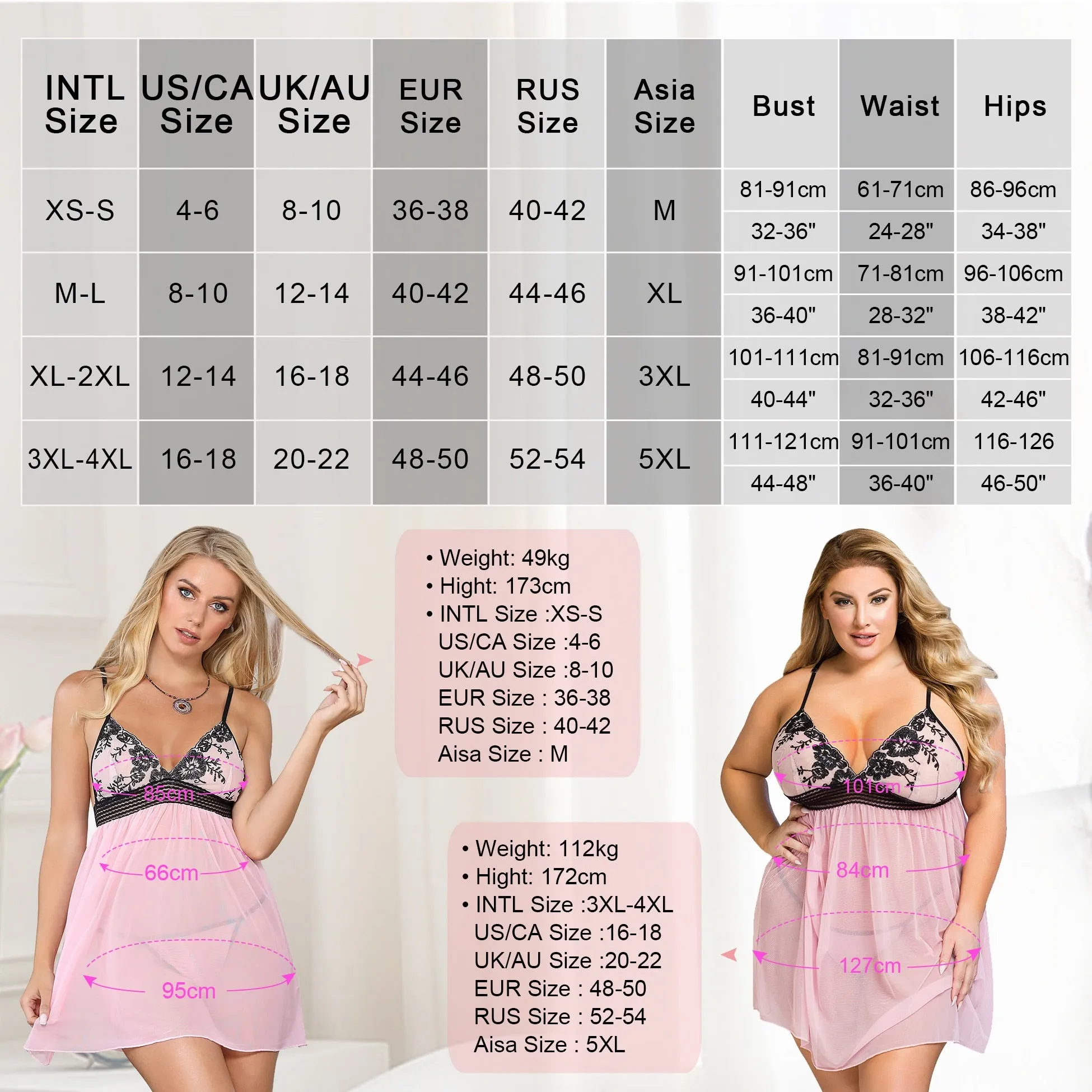 Women's Sexy Transparent Embroidery Mesh V-neck Lingerie Nighty with Thong