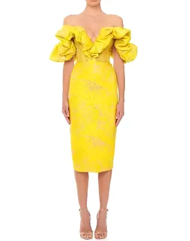 Yellow Knitted Jacquard Bandage Dress