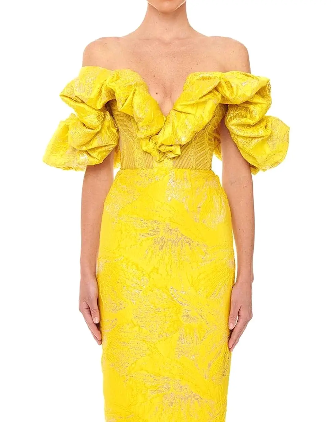 Yellow Knitted Jacquard Bandage Dress